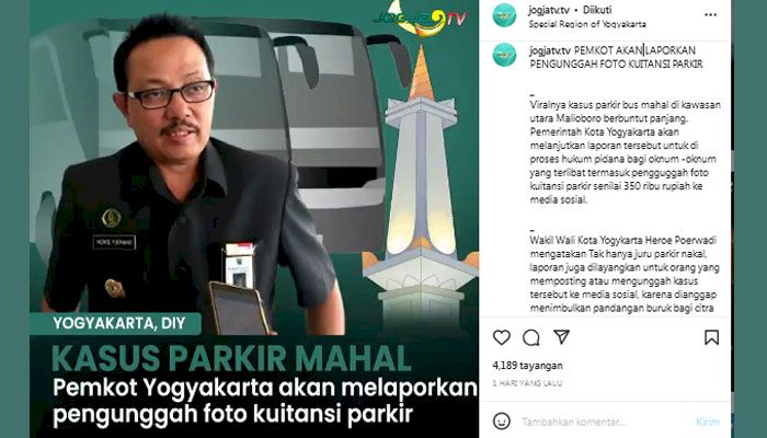 Pemkot Jogja Akan Pidanakan Oknum Juru Parkir Dan Pengunggah Kuitansi, Netizen:  Pengunggah Harusnya Diapresiasi 